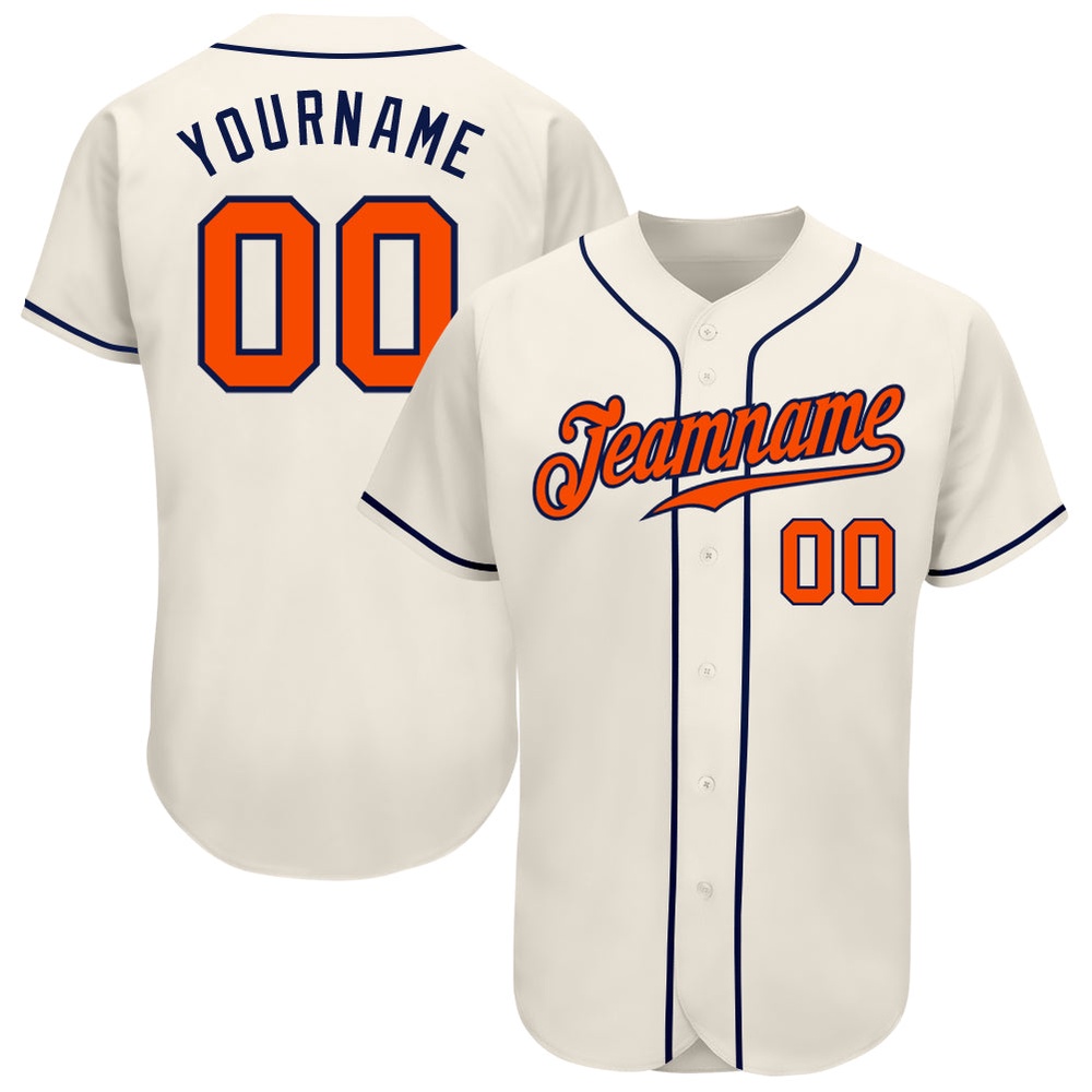Cream Orange-Navy Authentic Baseball Jersey, Custom Baseball Jersey, Personalized Sport Jersey