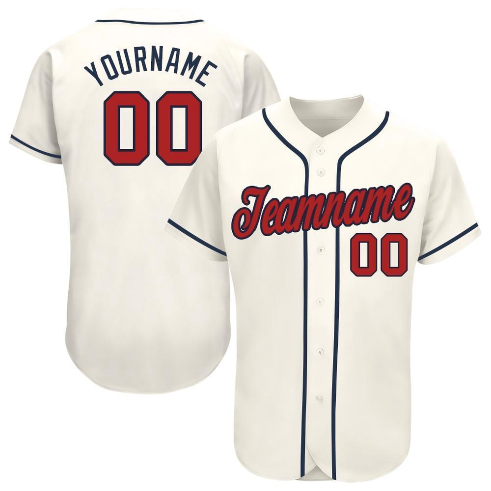 Cream Red-Navy Baseball Jersey, Custom Baseball Jersey, Personalized Sport Jersey
