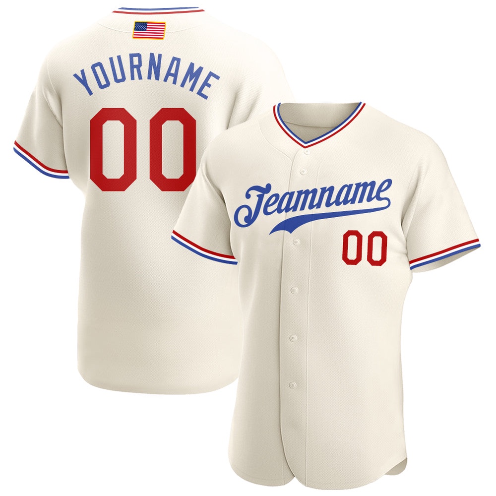 Cream Red-Royal Authentic American Flag Fashion Baseball Jersey, Custom Baseball Jersey, Personalized Sport Jersey