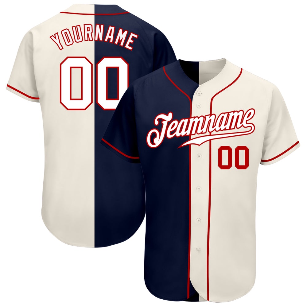 Cream White-Navy Authentic Split Fashion Baseball Jersey, Custom Baseball Jersey, Personalized Sport Jersey
