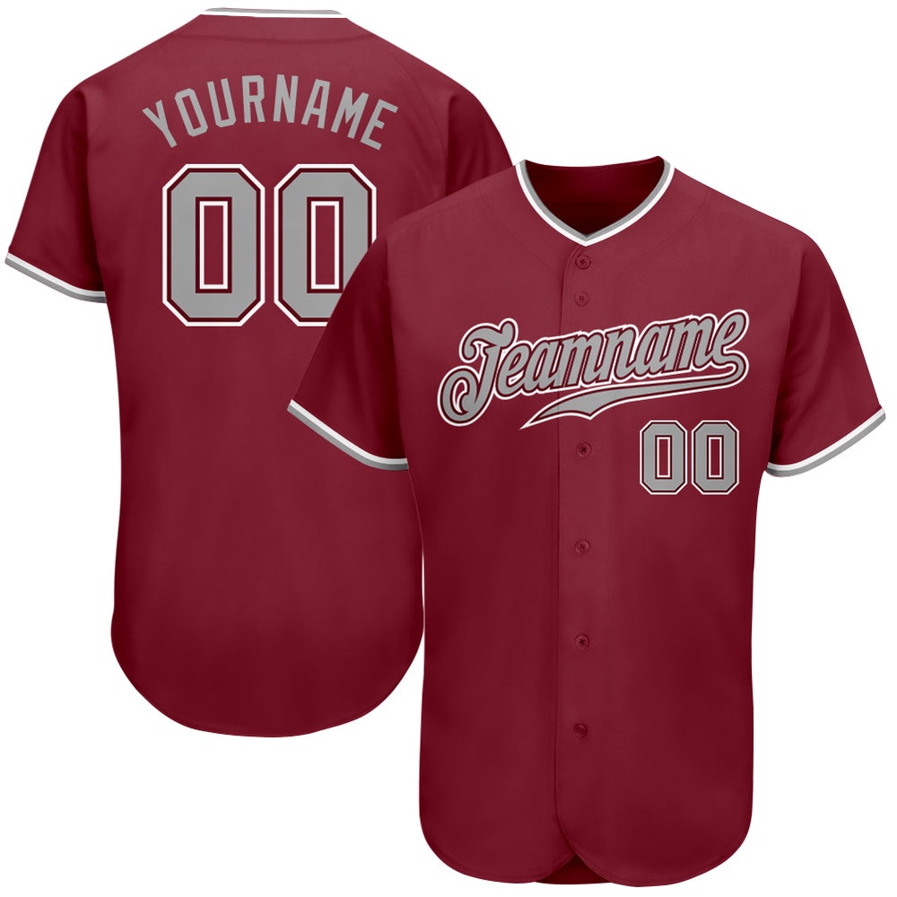 Crimson Gray-White Authentic Baseball Jersey, Custom Baseball Jersey, Personalized Sport Jersey
