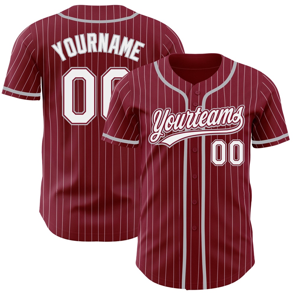 Crimson White Pinstripe Gray Authentic Baseball Jersey, Custom Baseball Jersey, Personalized Sport Jersey