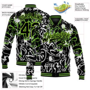 Custom Graffiti Pattern Black Neon Green Abstract Grunge Art 3D Bomber Full Snap Baseball Jacket Custom Team Jacket 2 blmlhy.jpg