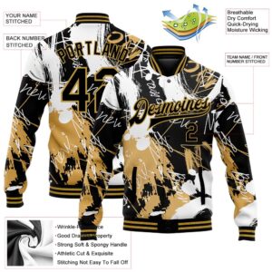 Custom Graffiti Pattern Black Old Gold Grunge Art 3D Bomber Full Snap Baseball Jacket Custom Team Jacket 2 b8rhak.jpg