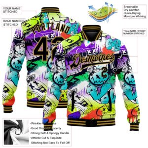 Custom Graffiti Pattern Black Old Gold Grunge Urban Street Art 3D Bomber Full Snap Baseball Jacket Custom Team Jacket 2 iacfsm.jpg