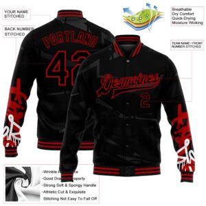 Custom Graffiti Pattern Black Red Dark Abstract Urban Street Art 3D Bomber Full Snap Baseball Jacket Custom Team Jacket 2 z4hyyp.jpg