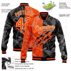 Custom Graffiti Pattern Orange Black Cream Scratch 3D Bomber Full Snap Baseball Jacket Custom Team Jacket 2 ys4he1.jpg
