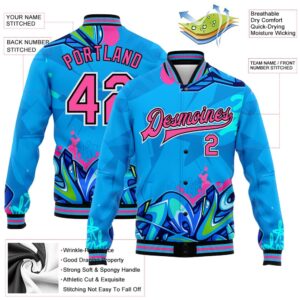 Custom Graffiti Pattern Pink Black Hiphop Abstract Urban Street Art 3D Bomber Full Snap Baseball Jacket Custom Team Jacket 2 frvsku.jpg