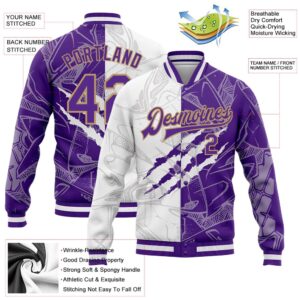 Custom Graffiti Pattern Purple Old Gold Scratch 3D Bomber Full Snap Baseball Jacket Custom Team Jacket 2 we8ftd.jpg