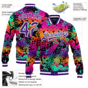 Custom Graffiti Pattern Purple White Scratch 3D Bomber Full Snap Baseball Jacket Custom Team Jacket 2 izrdi8.jpg