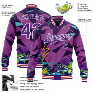 Custom Graffiti Pattern Purple White Trendy Abstract Urban Street Art 3D Bomber Full Snap Baseball Jacket Custom Team Jacket 2 r25bmm.jpg