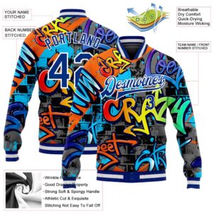 Custom Graffiti Pattern Royal White Geometric 3D Bomber Full Snap Baseball Jacket Custom Team Jacket 2 as8dni.jpg
