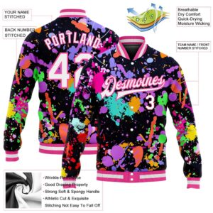 Custom Graffiti Pattern White Pink Splashes 3D Bomber Full Snap Baseball Jacket Custom Team Jacket 2 hj9lqh.jpg