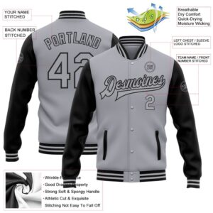 Custom Gray Black Bomber Full Snap Varsity Baseball Jacket Custom Team Jacket 2 ktcts1.jpg