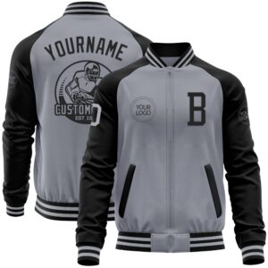 Custom Gray Black Bomber Varsity Baseball Jacket,…