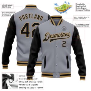 Custom Gray Black Old Gold Bomber Full Snap Varsity Baseball Jacket Custom Team Jacket 2 aduxsf.jpg