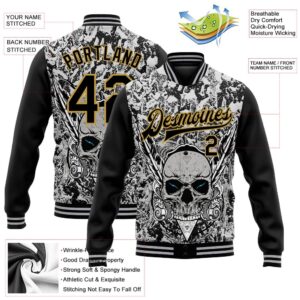 Custom Gray Black Old Gold Skull With Feather 3D Bomber Full Snap Varsity Baseball Jacket Custom Team Jacket 2 rkrz4x.jpg