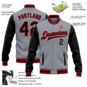 Custom Gray Black Red Bomber Full Snap Varsity Baseball Jacket Custom Team Jacket 2 huwikb.jpg