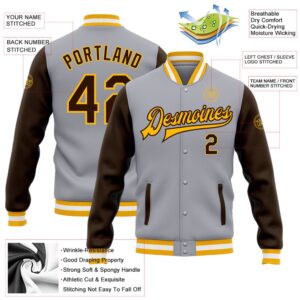 Custom Gray Brown Gold Bomber Full Snap Varsity Baseball Jacket Custom Team Jacket 2 pknyla.jpg