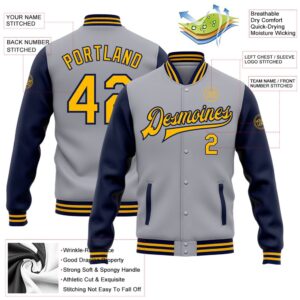 Custom Gray Gold Navy Bomber Full Snap Varsity Baseball Jacket Custom Team Jacket 2 jeq3ax.jpg