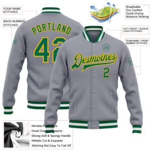 Custom Gray Kelly Green Gold Bomber Full Snap Baseball Jacket Custom Team Jacket 2 uh9pje.jpg