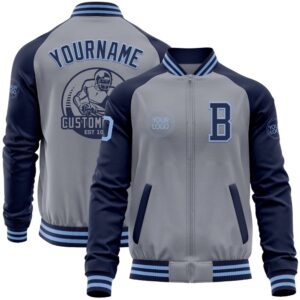 Custom Gray Light Blue Navy Varsity Baseball…