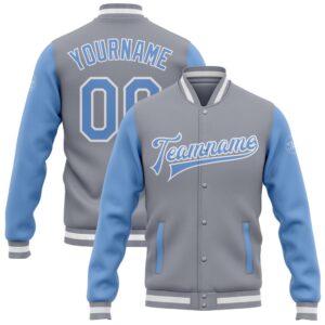 Custom Gray Light Blue White Bomber Full…
