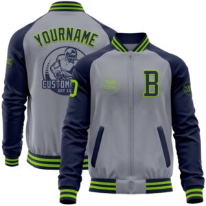 Custom Gray Neon Green Navy Varsity Baseball…