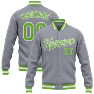 Custom Gray Neon Green White Bomber Full…