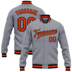 Custom Gray Orange Black Bomber Full Snap…