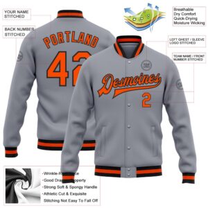 Custom Gray Orange Black Bomber Full Snap Baseball Jacket Custom Team Jacket 2 fwoo28.jpg