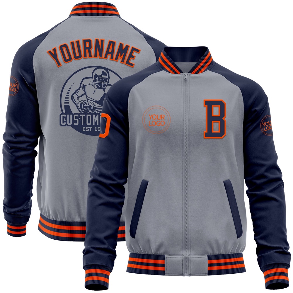 Custom Gray Orange Navy Varsity Baseball Jacket, Custom Team Jacket