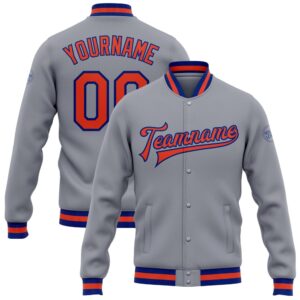 Custom Gray Orange Royal Bomber Full Snap…