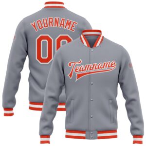 Custom Gray Orange White Bomber Full Snap…