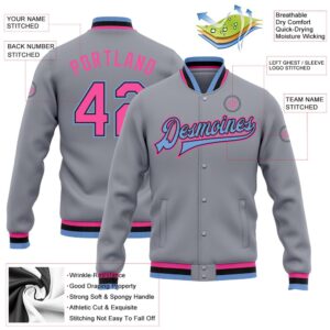 Custom Gray Pink Black Light Blue Bomber Full Snap Baseball Jacket Custom Team Jacket 2 hzb2cx.jpg