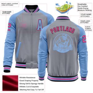 Custom Gray Pink Black Light Blue Bomber Varsity Baseball Jacket Custom Team Jacket 2 nzkodk.jpg