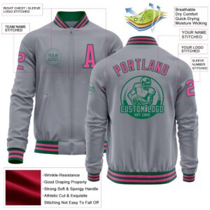 Custom Gray Pink Kelly Green Bomber Varsity Baseball Jacket Custom Team Jacket 2 gq3jwz.jpg