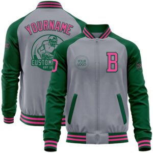 Custom Gray Pink Kelly Green Varsity Baseball…