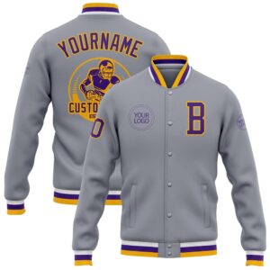 Custom Gray Purple Gold Bomber Full Snap…