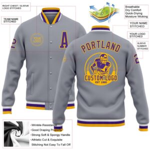 Custom Gray Purple Gold Bomber Full Snap Baseball Jacket Custom Team Jacket 2 rxvcec.jpg