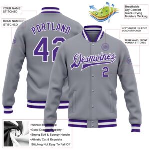 Custom Gray Purple White Bomber Full Snap Baseball Jacket Custom Team Jacket 2 q9yqwp.jpg