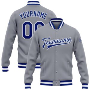 Custom Gray Royal White Bomber Full Snap…