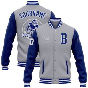 Custom Gray Royal White Bomber Full Snap…