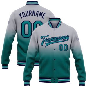 Custom Gray Teal Navy Bomber Full Snap…