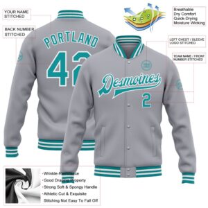 Custom Gray Teal White Bomber Full Snap Baseball Jacket Custom Team Jacket 2 i3je2t.jpg
