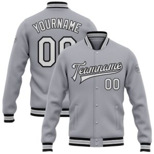 Custom Gray White Black Bomber Full Snap…