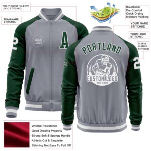 Custom Gray White Green Bomber Varsity Baseball Jacket Custom Team Jacket 2 ppovwk.jpg