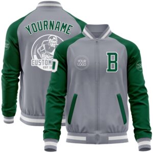Custom Gray White Kelly Green Varsity Baseball…