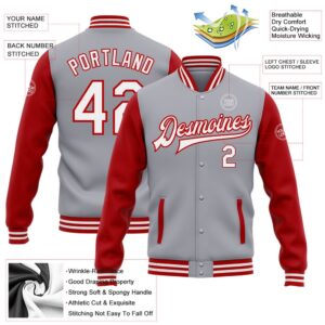 Custom Gray White Red Bomber Full Snap Varsity Baseball Jacket Custom Team Jacket 2 hijpfj.jpg