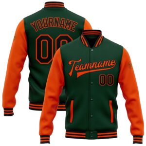 Custom Green Black Orange Bomber Full Snap…